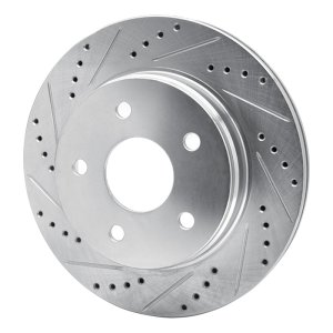 Chrysler Aspen Brake Rotor (1) - Front Left - R1 Concepts - Drilled & Slotted - Silver - `02-`24